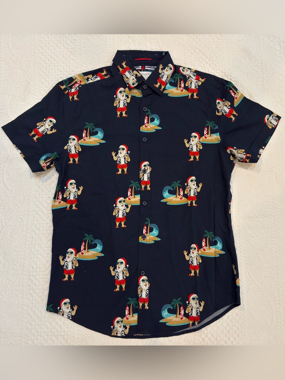 Denim & Flower Ricky Singh Christmas Shirt Button Down Short Sleeve Mens S Santa